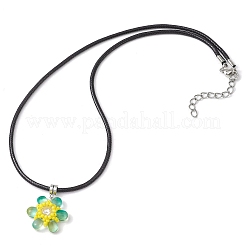 Collane con ciondolo a forma di fiore con perline di vetro e strass di vetro&nbsp;NJEW-MZ00078-04
