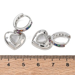 Pendientes colgantes de aro en forma de corazón con circonitas cúbicas micro pavé de latón y cuentas de ojo de gato.&nbsp;KK-CBAD9DF-01P-D