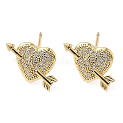 Aretes de circonita cúbica transparente con micropavé de latón en forma de corazón&nbsp;EJEW-A132-08G