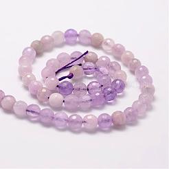 Facettiert rund natürlichen Amethyst Perlen Stränge&nbsp;G-K078-6mm