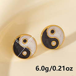 Retro chinesischen Stil 304 Edelstahl flach rund mit Yin-Yang Ohrstecker&nbsp;LS-MT2482-2