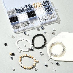 DIY-Sets zur Schmuckherstellung für Paare aus Legierung und runder natürlicher weißer Jade und Obsidian und Crackle-Achat und synthetischen Howlithperlen&nbsp;DIY-FS0007-49