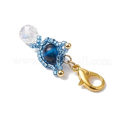 Ciondolo con perline di semi di vetro e occhio di tigre naturale con decorazione a forma di gatto&nbsp;HJEW-MZ00157-04