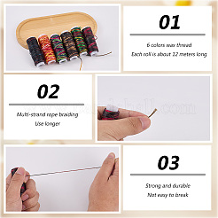 6 Rolle 6 Farben flache Segment gefärbte gewachste Baumwollkordeln&nbsp;YC-CY0001-02