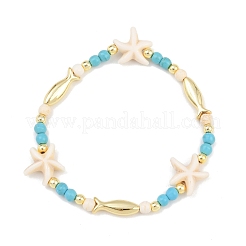Bracelets extensibles en perles synthétiques turquoise et laiton pour femmes&nbsp;BJEW-JB12487