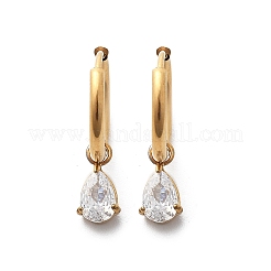 Pendientes de aro de acero inoxidable 304 con micropavé de circonita cúbica y baño de iones (IP)&nbsp;STAS-R004-05G-02