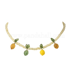 Colliers en perles de verre ornés d'un pendentif en forme de citron avec feuille acrylique&nbsp;NJEW-JN06426