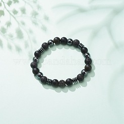 Stretch-Armband aus natürlichen Lavasteinen und synthetischen Hämatitperlen&nbsp;BJEW-JB08456