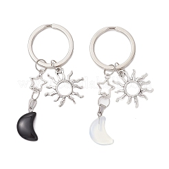 Porte-clés pendentif en opalite synthétique et obsidienne naturelle&nbsp;KEYC-JKC01212