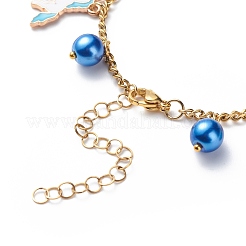 Bracelet à breloques en alliage émaillé et perles de verre avec chaînes en acier inoxydable 304 pour femme&nbsp;BJEW-JB08707-02