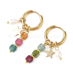 Boucles d'oreilles pendantes en perles de culture d'eau douce naturelles et tourmaline multicolore naturelle&nbsp;EJEW-JE07461