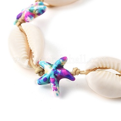 4 Stück 4 Farben natürliche Kauri-Muschel & synthetisches Türkis geflochtene Nylonarmbänder für Frauen&nbsp;BJEW-JB11535