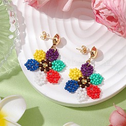 Pendientes colgantes con forma de flor y cuentas de vidrio para mujer&nbsp;EJEW-MZ00268