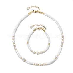 Muschelperlen- und Glasperlen-Armband- und Halsketten-Sets&nbsp;SJEW-MZ00008-01