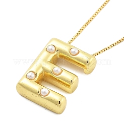 Collares de cadena con colgante de letra de perla de latón y plástico para mujer&nbsp;NJEW-U017-01G-05
