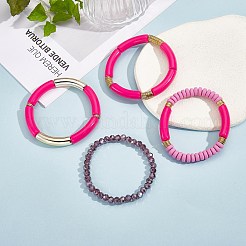 4pcs 4 Stil Acryl Chunky Curved Tube Stretch-Armband-Sets&nbsp;BJEW-SW00074-01