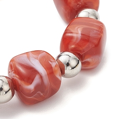 Pulsera elástica de cuentas cuboides de acrílico y plástico CCB de dos tonos para mujer.&nbsp;BJEW-JB13302-01