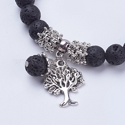 Bracelets à breloques extensibles en pierre de lave naturelle&nbsp;BJEW-JB03478-01