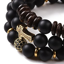 3 Stück Stretch-Armband-Set aus natürlich gefärbten und erhitzten schwarzen Achat- und Kokosnussperlen&nbsp;BJEW-JB08933