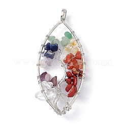 7 Chakra-Blatt-Naturstein-Kupferdraht umwickelter Chip große Anhänger&nbsp;G-E195-01P-01