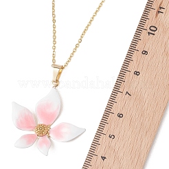 Colliers à pendentif en acier inoxydable 304 émaillé avec fleur rose&nbsp;NJEW-JN05999