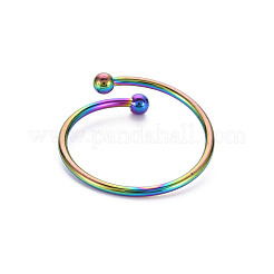 Regenbogenfarbene dünne offene Manschettenringe aus 304 Edelstahl mit Doppelperlen&nbsp;RJEW-N038-048M