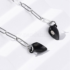 Collane con catena a forma di graffetta con ciondolo a forma di cuore magnetico bifacciale in acciaio inossidabile 304&nbsp;LS-NJEW-U028-02B