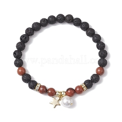6 mm runde Stretch-Armbänder aus natürlichem Lavastein und Edelsteinperlen&nbsp;BJEW-JB10846