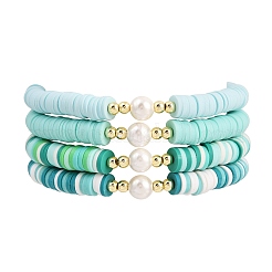 4 Stück 4 Farben handgemachte Polymer Clay Heishi & Muschelperlen Stretch-Armbänder für Frauen&nbsp;BJEW-JB12271