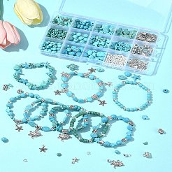 DIY-Kits zur Herstellung von Armbändern aus synthetischen türkisfarbenen Perlen mit gemischten Formen&nbsp;DIY-FS0007-53