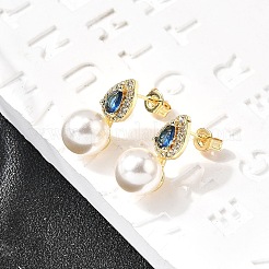Pendientes de lágrima con micropavé de circonitas cúbicas redondas de latón&nbsp;EJEW-C154-06G