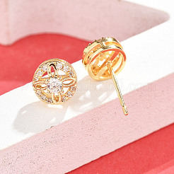 Aretes planos redondos de latón con micropavé de circonita cúbica transparente&nbsp;EJEW-H162-04G