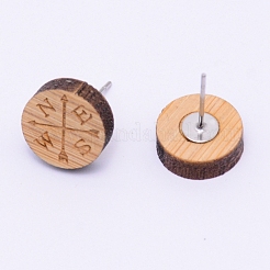 Orecchini a bottone in legno naturale&nbsp;EJEW-WH0005-03F