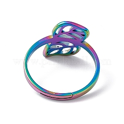 Placcatura ionica (ip) 201 anello regolabile in acciaio inossidabile a forma di foglia cava per donna&nbsp;RJEW-C045-05M