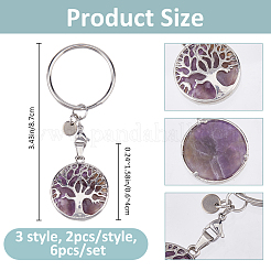 6 porte-clés en verre avec 3 styles d'améthyste naturelle et synthétique et de pastèque&nbsp;KEYC-FH00070