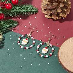 Großer Ring aus Glasperlen mit baumelnden Ohrringen aus Weihnachtsmann-Legierung&nbsp;EJEW-TA00079