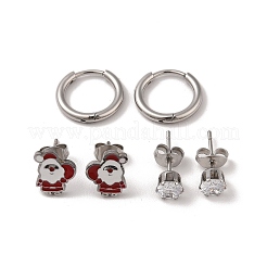 3 Paar 3 Stile Weihnachten 304 Edelstahl Creolen & Ohrstecker Set für Frauen&nbsp;EJEW-K279-12H-P