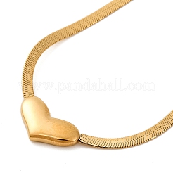 Collar de cadena de serpiente plana con colgante de corazón de acero inoxidable 304 con revestimiento iónico (IP) para mujer&nbsp;NJEW-G142-05G