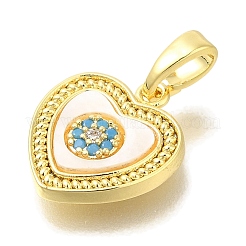 Pendentifs en laiton micro pavé de zircons cubiques et coquillages&nbsp;KK-K388-77G-02