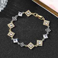 Pulseras de cadena de eslabones de circonita cúbica transparente con micropavé de latón para mujer&nbsp;BJEW-C156-06C-PG