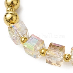 Pulseras elásticas redondas de jade blanco natural y cuentas de vidrio cúbicas para mujer&nbsp;BJEW-JB11052
