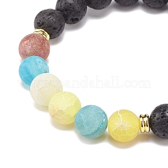 Braccialetto elasticizzato con perline rotonde in pietra lavica naturale e agata stagionata (tinta).&nbsp;BJEW-JB08399-02