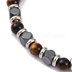 Bracelet en perles rondes en œil de tigre naturel et hématite synthétique magnétique&nbsp;X-BJEW-P339-02P-03