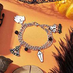 3 pz. 3 stili tema Halloween braccialetti multifilo con catene figaro in acciaio inossidabile 304&nbsp;BJEW-JB12094