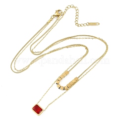 Ionenplattierung (IP) goldener Ton 304 Edelstahl Pavé Zirkonia Rechteck Anhänger Halsketten für Frauen&nbsp;NJEW-K276-09G-01