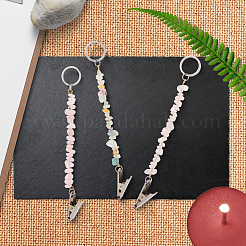 6 portachiavi in quarzo rosa naturale e cristallo di quarzo&nbsp;KEYC-GF00005