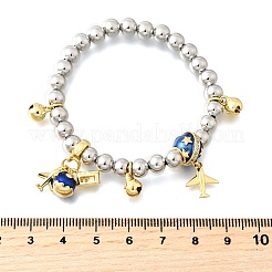 Charm-Armbänder aus Messing mit Emaille-Rundperlen für Damen&nbsp;BJEW-D317-11B-PG