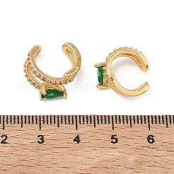 Orecchini a polsino a forma di C con goccia in ottone e micro pavé di zirconi cubici.&nbsp;EJEW-L316-01G-13
