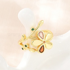 Anillos abiertos tipo brazalete de latón con circonitas cúbicas engastadas&nbsp;CU-CBACDF6-08G-01