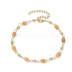 Bracciali in ottone con maglie in avventurina rossa naturale per donna&nbsp;BJEW-JB11683-04